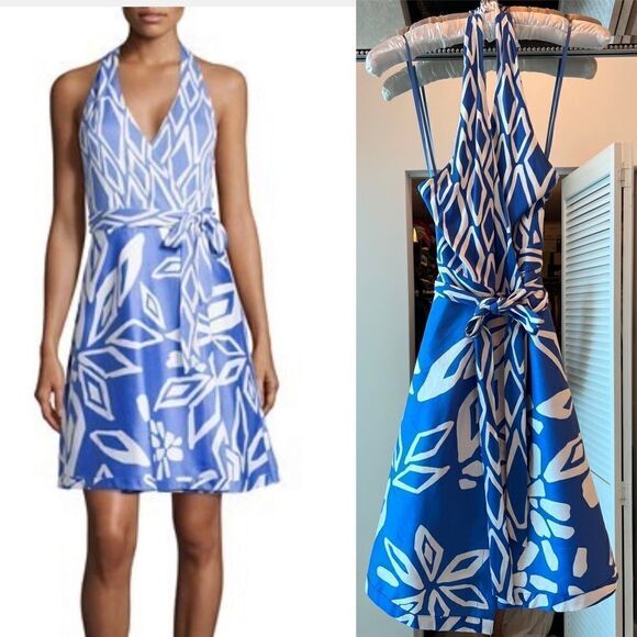 NWT Diane Avon Furstenberg AMELIA HALTER WRAP DRESS IKAT PRINT Sz 2 - Picture 2 of 5